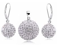 ELEGANCKI SREBRNY KOMPLET SHAMBALLA BIAŁE WISZĄCE KULKI SWAROVSKI 12MM 20MM