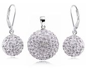 ELEGANCKI SREBRNY KOMPLET SHAMBALLA BIAŁE WISZĄCE KULKI SWAROVSKI 12MM 20MM