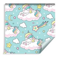 Tapeta Do Pokoju Dziewczynki - Śpiące Jednorożce i Spadające Gwiazdy