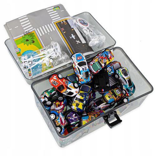 DUŻY ZESTAW SAMOCHODÓW METALOWE AUTKA RESORAKI AUTKO Z NAPĘDEM + AKCESORIA na Arena.pl