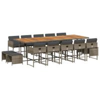 15-cz. zestaw mebli ogrodowych z poduszkami, szary, rattan PE