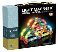 KLOCKI MAGNETYCZNE ŚWIECĄCE PATYCZKI KULKI ZESTAW 52 elem.