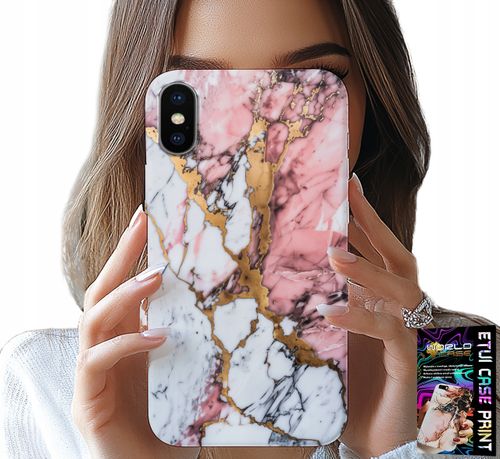 ETUI DO IPHONE XS MAX - RÓŻOWO BIAŁY MARMUREK, KAMIENNE WZORY na Arena.pl