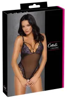 cottelli lingerie body siateczkowe czarne z fioletową koronką s