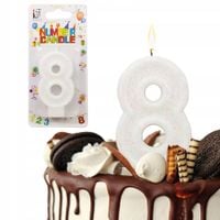 ŚWIECZKA URODZINOWA LICZBA 8 OSIEM BIAŁA BROKATOWA NA TORT CYFRA ÓSEMKA