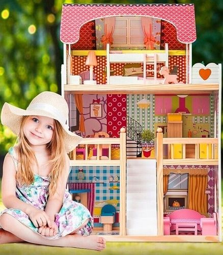 Duży Domek Dla Lalek XXL Drewniany Mebelki Do Zestawu Oświetlenie LED na Arena.pl