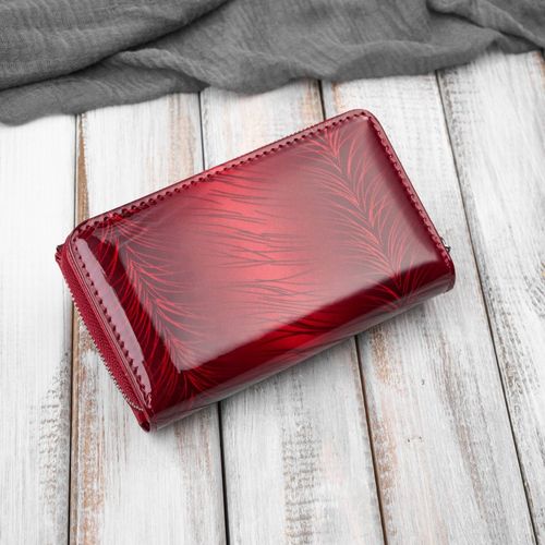 portfel damski skórzany lakierowany z roślinnym wzorem czerwony sp-24-rd na Arena.pl