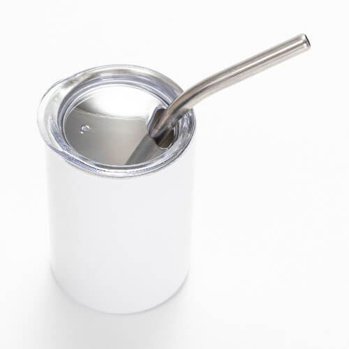 Kubeczek 100 ml ze stali nierdzewnej z pokrywką i słomką do sublimacji - biały na Arena.pl