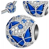 Charms zawieszka Błękitny połyskujący motyl srebrny charms SREBRO s925