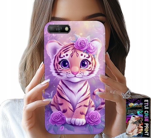 ETUI DO HUAWEI Y6 2018 - SŁODKI TYGRYSEK NA RÓŻOWYM TLE + SZKŁO na Arena.pl