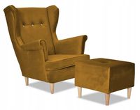 Fotel uszak ARI z podnóżkiem, skandynawski Family Meble złoty welur