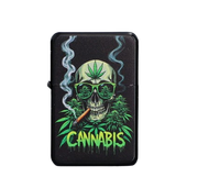 Czarna Zapalniczka Benzynowa Czaszka z napisem CANNABIS i dymem Gentelo