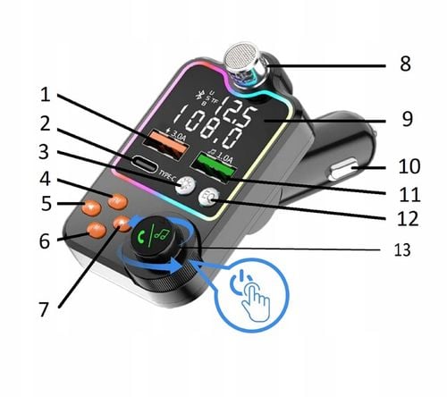TRANSMITER FM ZESTAW GŁOŚNOMÓWIĄCY BT 5.0 ŁADOWANIE QC 3x USB PD RGB na Arena.pl