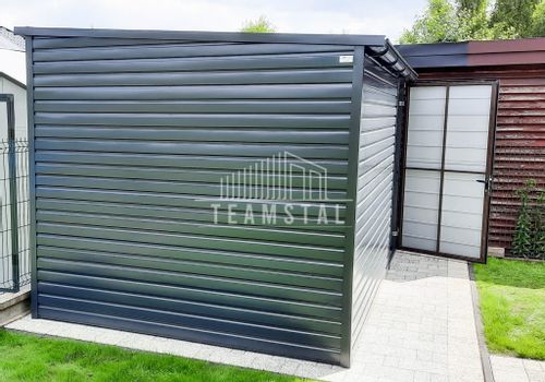 SCHOWEK - DOMEK OGRODOWY 4m x 3m spad przód - drzwi - antracyt grafit TS303  4x3 na Arena.pl