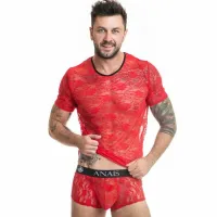 anais men t-shirt męski xl czerwony z koronką kwiatową