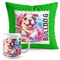 ZESTAW KUBEK + PODUSZKA ZIELONA - PIES PSY PIESEK RASA BULLDOG