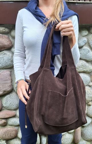 Torebka CZEKOLADOWA zamszowa shopper Vera Pelle SKÓRA ZAMSZ NATURALNY na Arena.pl