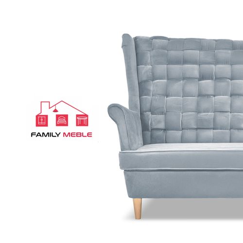 Zestaw wypoczynkowy Carol sofa fotele pufy paski Family Meble błękitny na Arena.pl