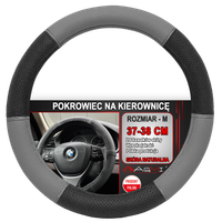 NAKŁADKA NA KIEROWNICĘ SKÓRZANY POKROWIEC SKÓRA SZARO CZARNY 35-36 CM