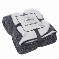 Koc narzuta na łóżko PANDA 150x200 dwustronny baranek granatowy biały