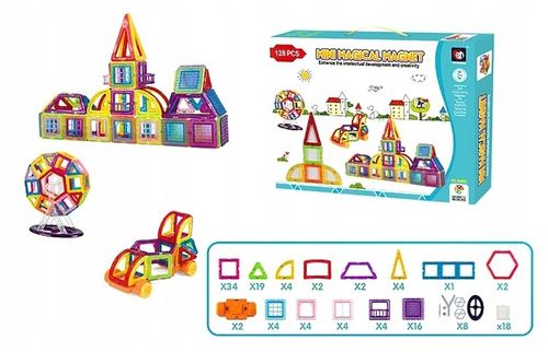 KLOCKI MAGNETYCZNE KONSTRUKCYJNE PANELE NEODYMOWE DLA DZIECI ZESTAW 128 EL. na Arena.pl