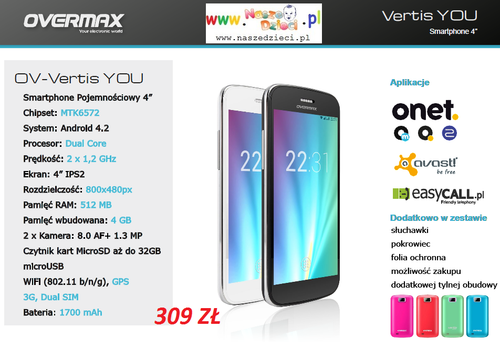 Telefon Smartfon OVERMAX VERTIS 2 YOU Dual GPS 8M na Arena.pl
