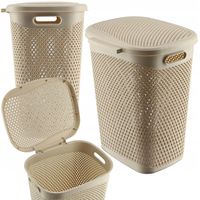 KADAX Kosz Na Pranie Bieliznę Z Pokrywą Pojemnik Duży 55L Beżowy