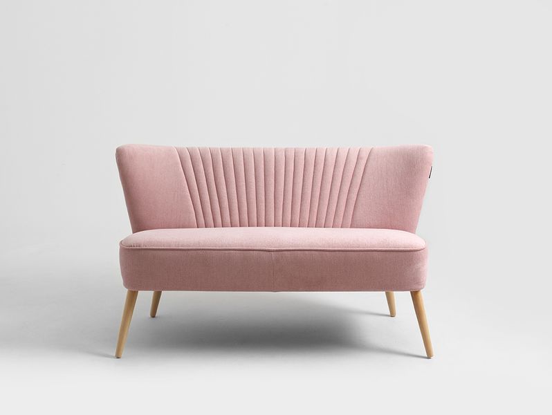 Sofa 2 osobowa HARRY - różowa beza, naturalny, design retro do salonu zdjęcie 2