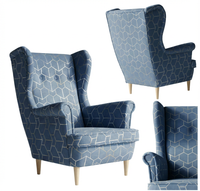 Fotel uszak skandynawski niebieski wzór welur pastele Design Family Meble