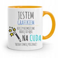 Kubek Żółty Dla Grafika Na Cuda Trzeba Poczekać Z Nadrukiem Ze Zdjęciem