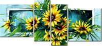 120CM 55 OBRAZ 4 ELEM SŁONECZNIKI TURKUSIE ŚCIENNY
