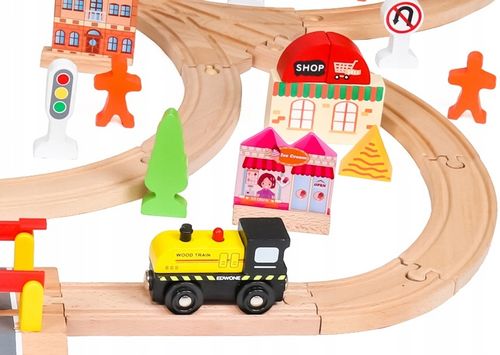 WIELKA KOLEJKA DREWNIANA TOR POCIĄG AUTKA 100 el. na Arena.pl