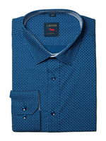 Elegancka koszula męska casual granatowa niebieskie kropki szary wzorek SLIM M-39/40