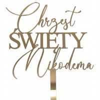 Topper na Chrzest Święty z imieniem złoty lustrzany IMIĘ złote lustro