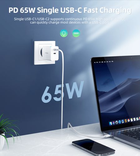 ładowarka sieciowa gan 2x usb-c pd 65w biała na Arena.pl