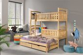 Łóżko ZOSIA piętrowe drewniane trzyosobowe SOSNA 90x190 dla dzieci