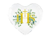 Balon foliowy, Komunia Święta - IHS, eukaliptus, złoty, 45 cm (18 cali)