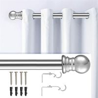 Karnisz Teleskopowy Pojedynczy Stalowy Srebrny 76 228 cm Okrągły Zestaw