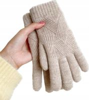 Rękawiczki smartfon dotykowe grube ciepłe zimowe ocieplane klasyczne beżowe