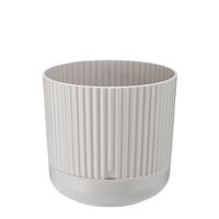 Doniczka plastikowa z podstawką osłonka 14 cm matowa beżowa prążkowany wzór