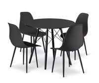 Stół i krzesła do jadalni: czarny okrągły 80 cm + 4 czarne do kuchni