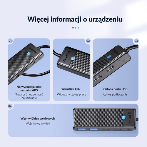 Orico Aktywny hub USB-C 5Gbps, 2x USB-A, 2x USB-C na Arena.pl