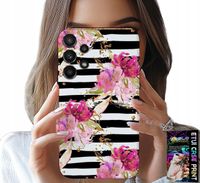 ETUI DO SAMSUNG GALAXY A32 5G - KWIATKI W CZARNO - BIAŁE PASKI WZORY