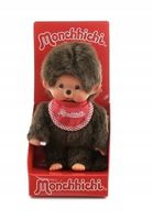 Chłopiec w czerwonym śliniaczku Monchhichi 20 cm