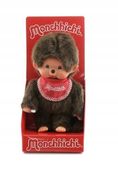Chłopiec w czerwonym śliniaczku Monchhichi 20 cm