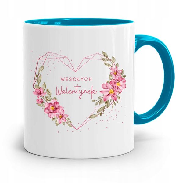Kubek Błękitny Na Walentynki Wesołych Walentynek Z Nadrukiem Ze Zdjęciem zdjęcie 1
