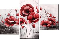 60CM 90 ZEGAR 3 ELEM CZERWONE MAKI ŚCIENNY