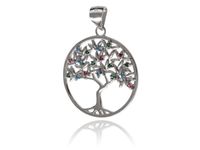 Elegancki rodowany srebrny wisiorek drzewo życia tree of life kolorowe cyrkonie srebro 925 W0385