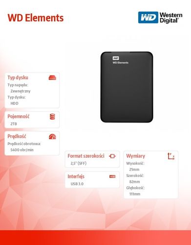 Western Digital Elements 2TB  2,5'' WDBU6Y0020BBK-WESN na Arena.pl