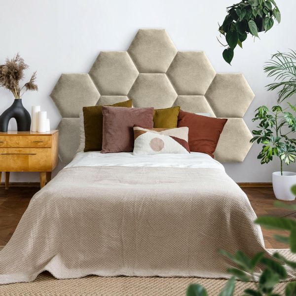 PANELE TAPICEROWANE PLASTER MIODU Heksagon KREMOWY 35cm x 40cm zdjęcie 5